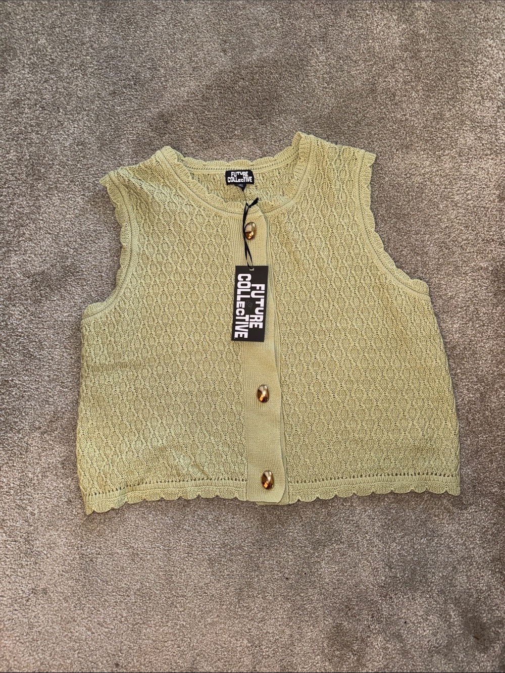 Future Collective Sage Green Knit Button-Front Vest